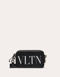 Vltn Leather Crossbody Bag for Man in Black/white | Valentino US