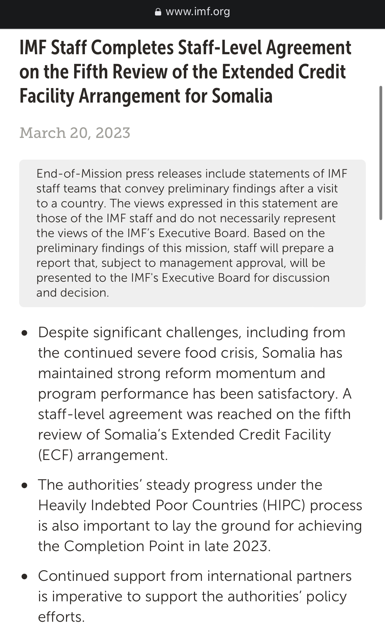 IMF Staff Completes Staff-Level Agreement On The Fifth Review Of The ...