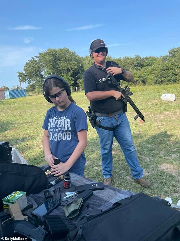 Emma Brown, 12,  (left) shot Daniel Brown, 38, (right) in the abdomen at their home in Poolville, Texas, around 30 miles from Fort Worth on September 20 last year